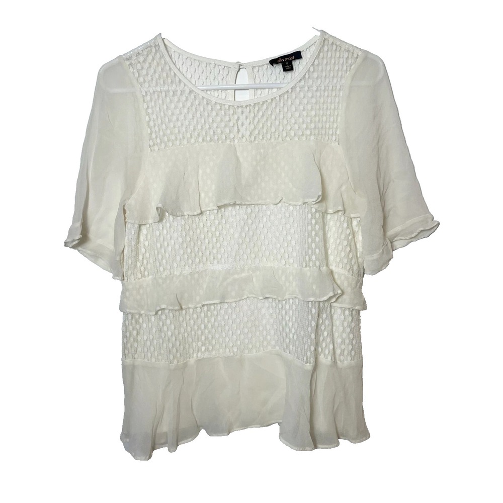 Ella Moss Short Sleeve Layered Frill Lace‎ Blouse Womens M White Flutter Sleeve